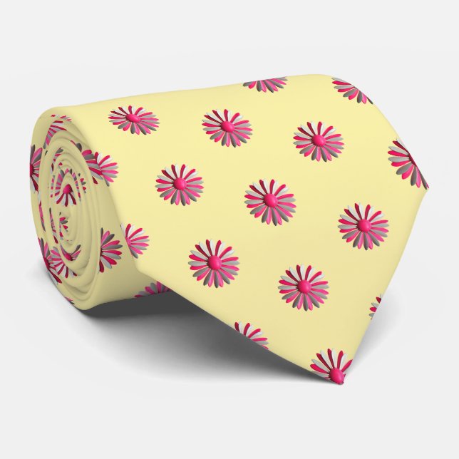 Gravata Pink Daisy Blossons Flores Manteiga Amarelo Trendê (Rolled)