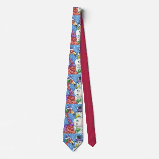 GRAVATA PINK FLAMINGO E SNOWMAN CHRISTMAS HOLIDAY TIE (Frente)