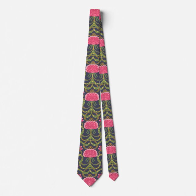 Gravata Pink Flower Green Leaf Neck Tie (Frente)