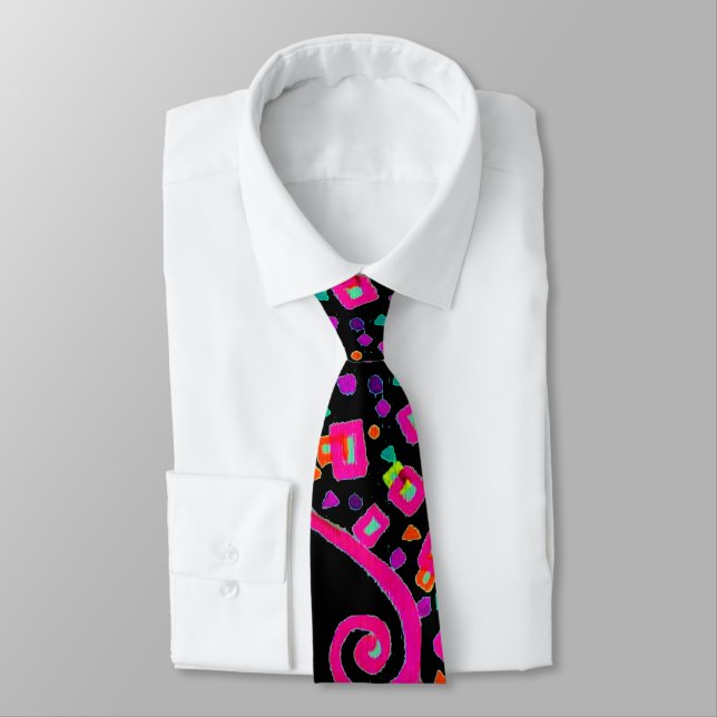 GRAVATA PINK FUCHSIA BLACK ABSTRATO DECO (Amarrado)
