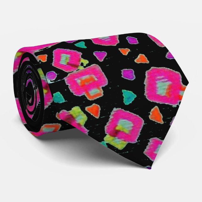 GRAVATA PINK FUCHSIA BLACK ABSTRATO DECO (Rolled)