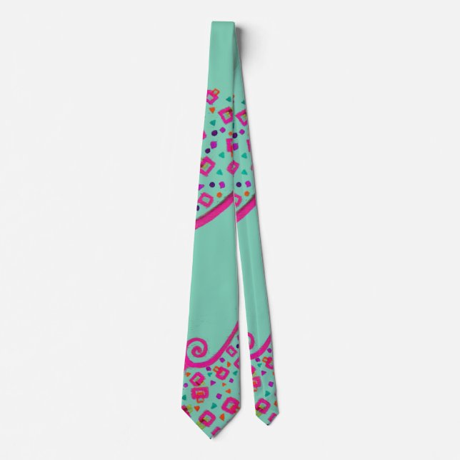 GRAVATA PINK FUCHSIA TEAL AZUL ABSTRATO DECO (Frente)
