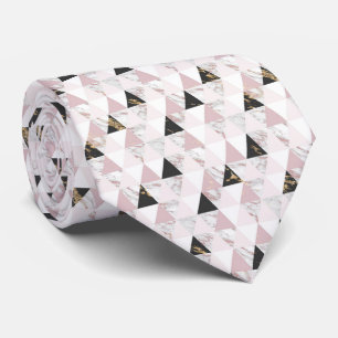Gravata Pink Gold Preto Mármore Branco Geométrico Masculin
