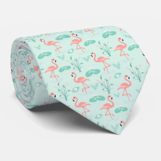 Gravata Pink Green Flamingo's Tropical Bird 