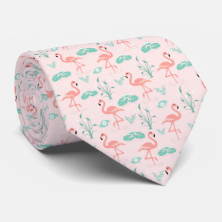 Gravata Pink Green Flamingo's Tropical Birds Wedding 