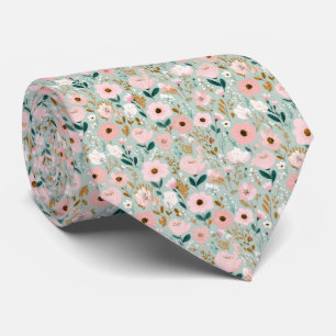 Gravata Pink Green Watercolor Florais Casamento Padrinhos