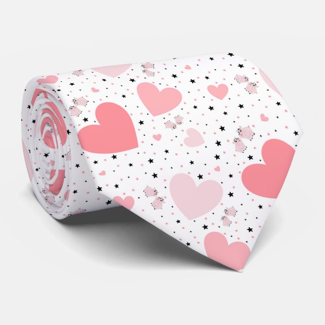 Gravata Pink hearts and piggy (Rolled)