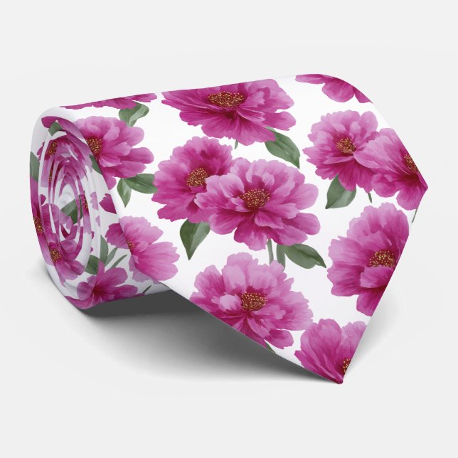 Gravata Pink Peony Floral Pattern (Rolled)