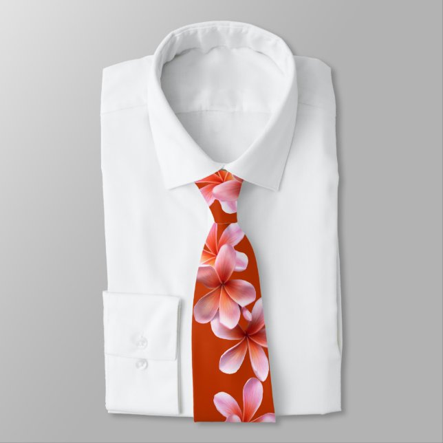 Gravata Pink Plumeria Laranja Tropical Mens Tie (Amarrado)