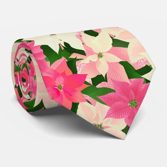 Gravata Pink Poinsettia Natal (Rolled)