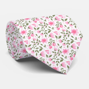 Gravata Pink & Sage Green Floral Pattern 