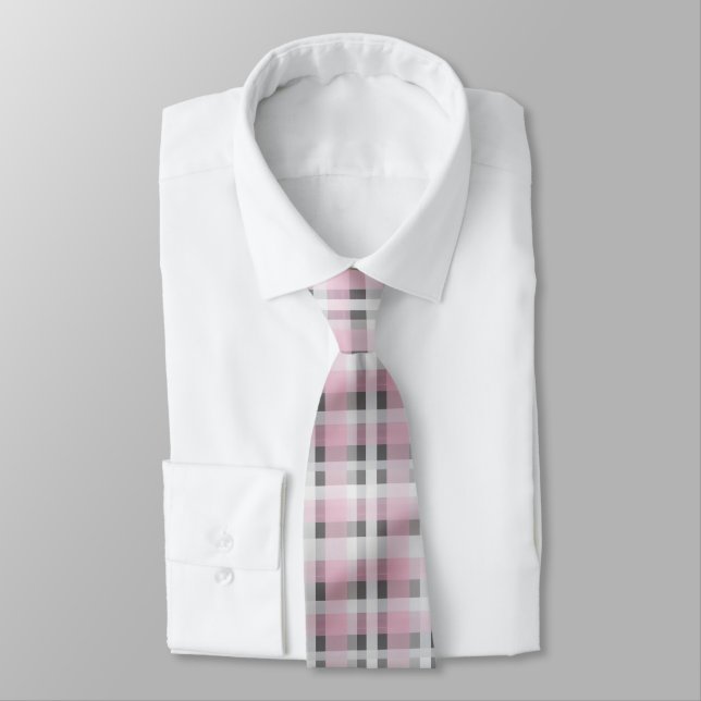 Gravata Pink White Grey Plaid Pattern – Trendy Tartan  (Amarrado)