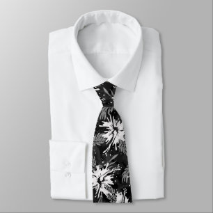 Gravata Pintado Hibiscus Hawaiian - Preto e Branco