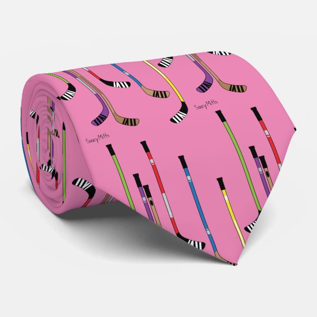 Gravata Pinto de Hockey Rosa (Rolled)