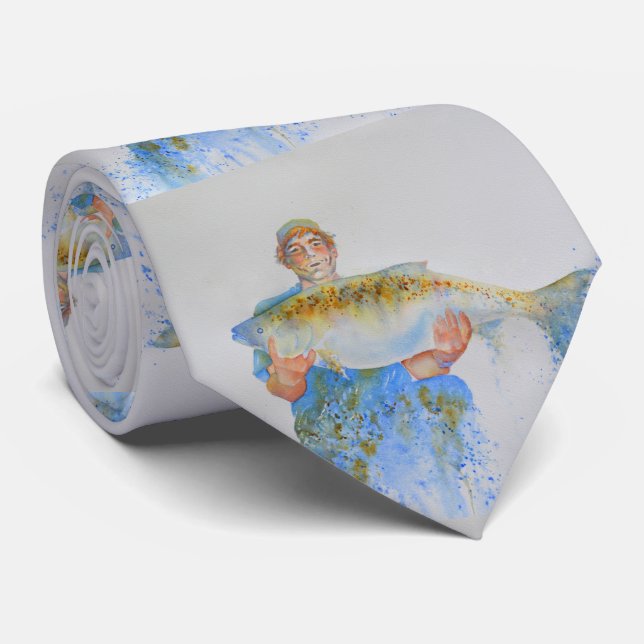 Gravata Pintor de aquarelas do pescador presente de pesca  (Rolled)