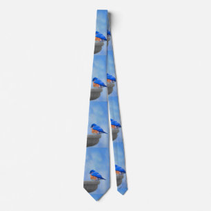 Gravata Pintura Bluebird - Arte Original para Pássaros