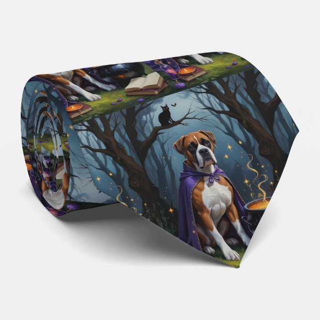Gravata Pintura caprichosa de Halloween com cão Boxer (Rolled)