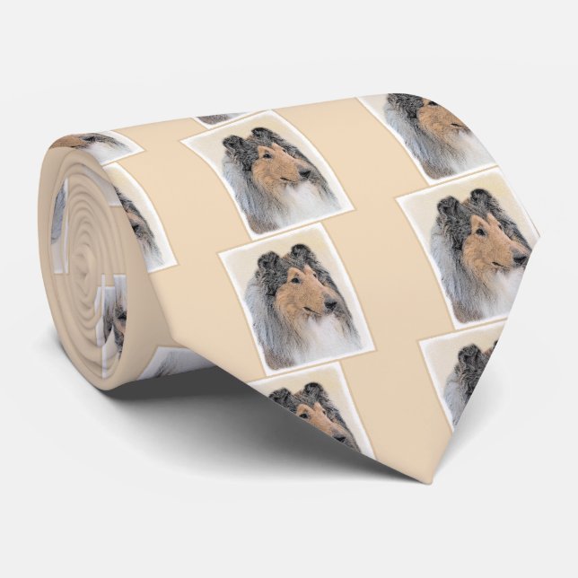 Gravata Pintura Collie (Rough) - Arte Cachorra Original (Rolled)