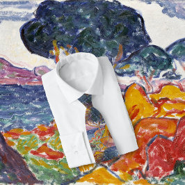 Gravata Pintura Colorida de Paisagem Vintage Mountain