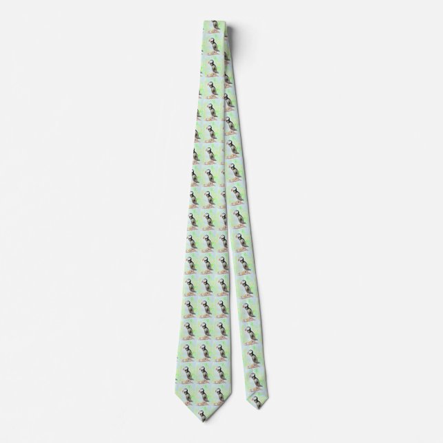 Gravata Pintura de Puffin e de Aquarela (Frente)