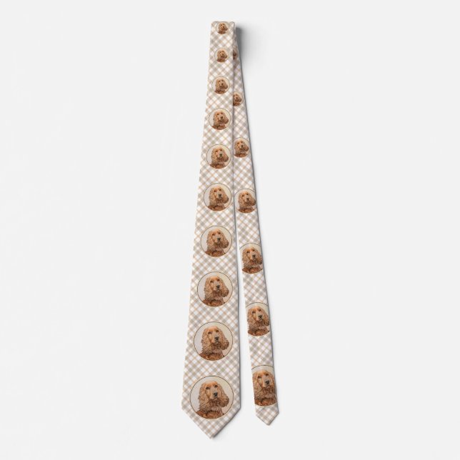 Gravata Pintura em espanhol com Cocker Inglês - Arte Origi (Frente)