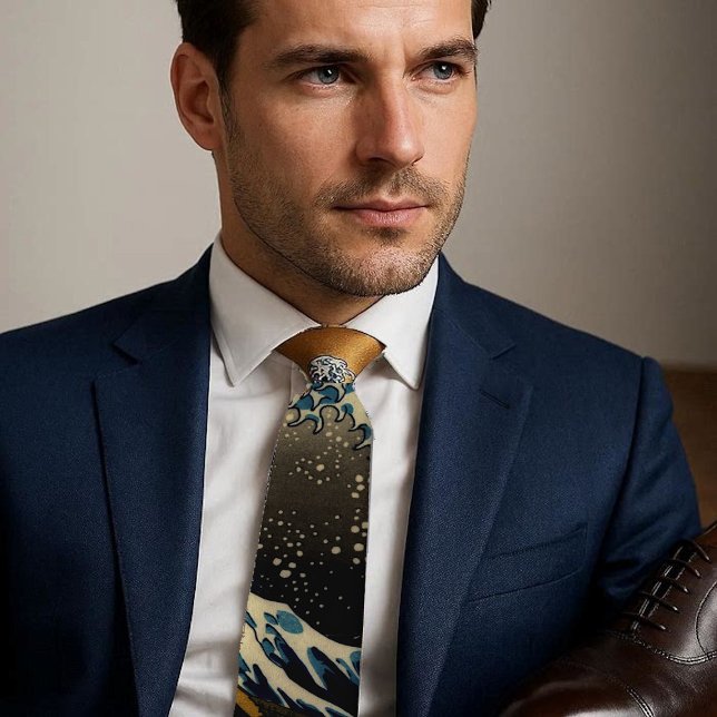 Gravata Pintura Vintage A Grande Onda Artista Japonês  (Vintage Painting The Great Wave Japanese Artist Neck Tie)