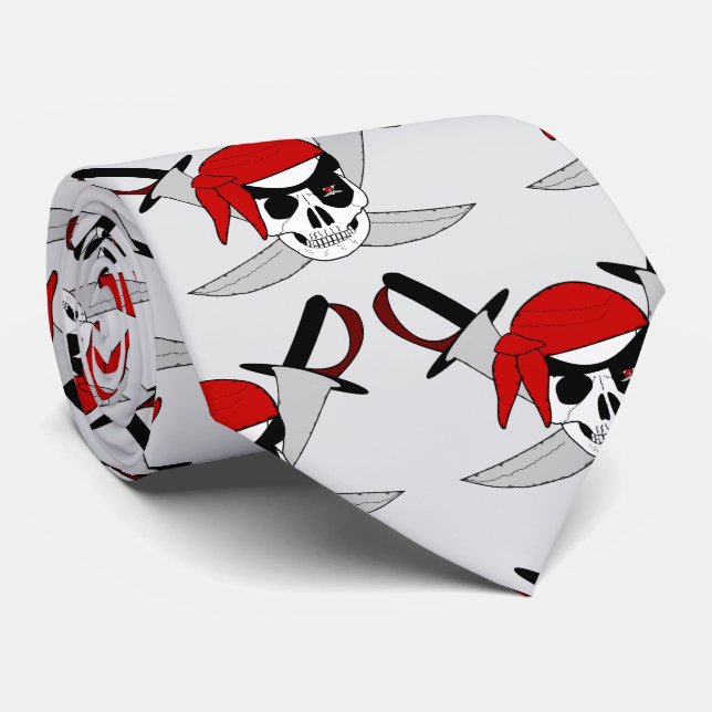 Gravata Pirate Skull And Swords Design (Rolled)