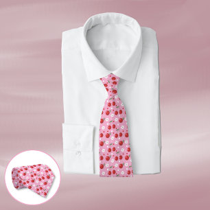 Gravata Pista Cor-de-rosa com flor branca