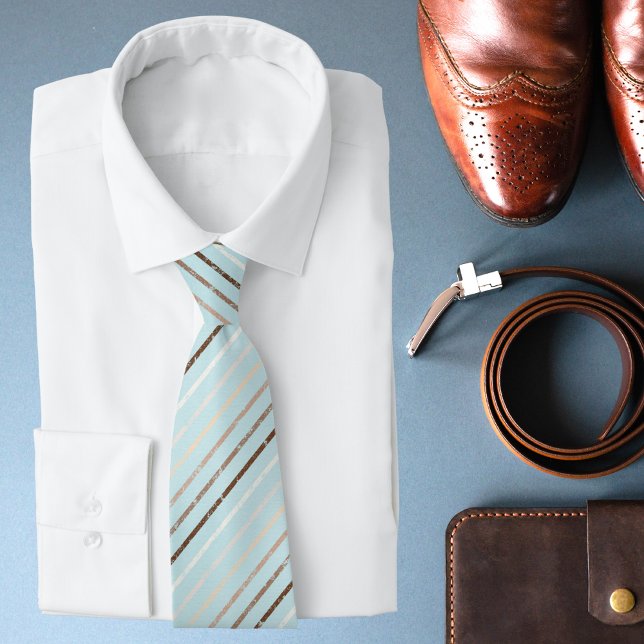 Gravata Pistachio Green Brown Stripes Padrão Chic Moderno (Criador carregado)