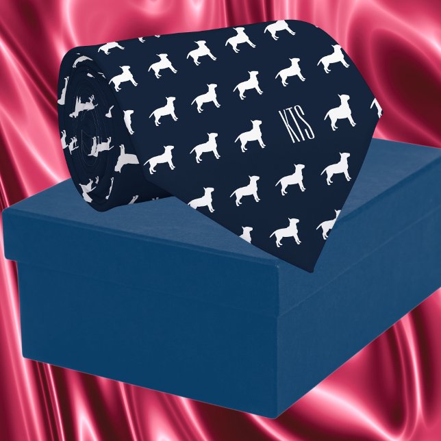 Gravata Pit Bull Cães Padrão Monograma Veterinário (Pit Bull Dogs Pattern Veterinarian Neck Tie in navy blue color)