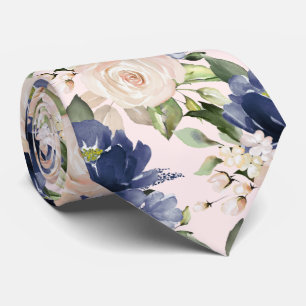 Gravata PixDezine Dusty Blue Blush Roses Navy