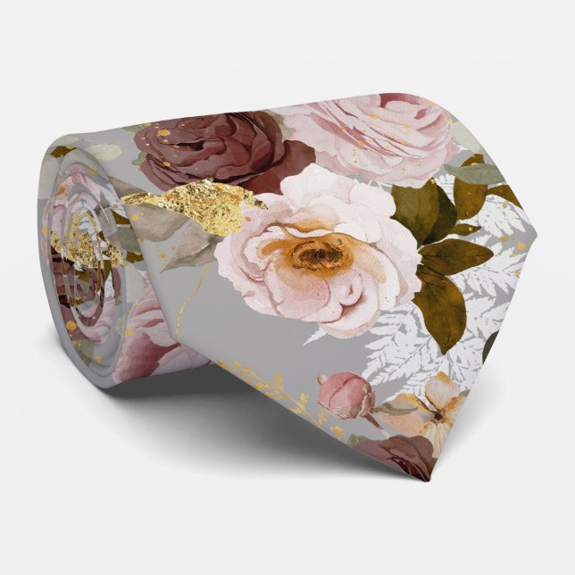 Gravata PixDezine H2 Burgundy Blush Rosas DIY Fundo N (Rolled)