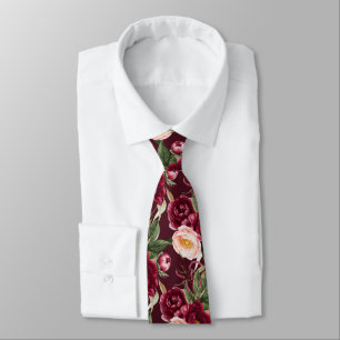 Gravata PixDezine H2 Flores Peônias Rosa Velho