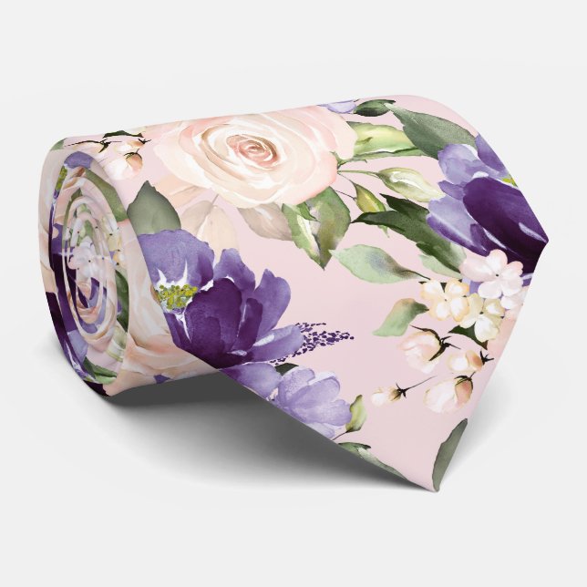 Gravata PixDezine H2 Flores Rosa Violeta Roxo Ne (Rolled)