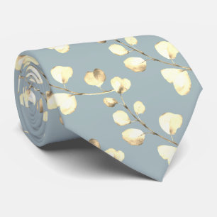 Gravata PixDezines Aquarela Dourado Eucalipto de Inverno