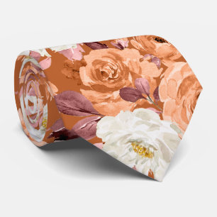 Gravata PixDezines Aquarela Rosas Laranja Ferrugem Outono