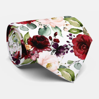 Gravata PixDezines Bege Borgonha Flores Aquarela