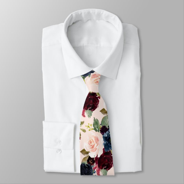 Gravata PixDezines Blush Burgundy Marinho Flwrnd DIY Backg (Amarrado)