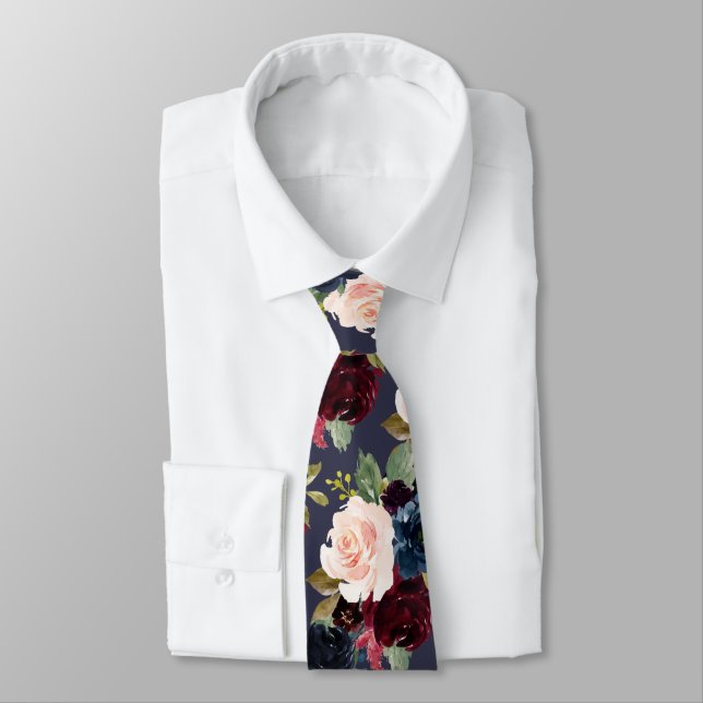 Gravata PixDezines Blush Burgundy Marinho Flwrnd DIY Backg (Amarrado)