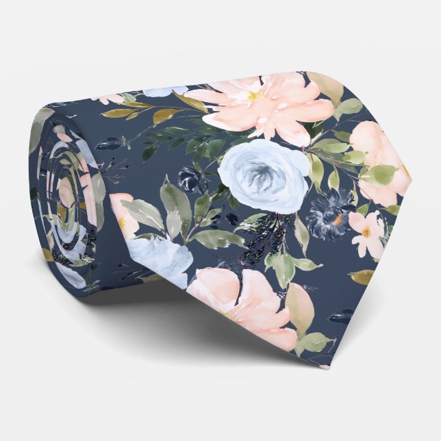 Gravata PixDezines Blush Dusty Blue H2 Botânico (Rolled)