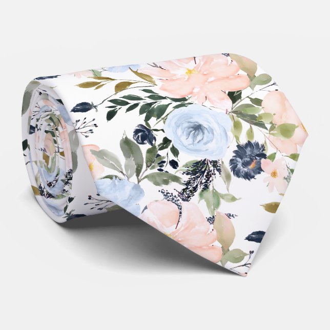 Gravata PixDezines Blush Dusty Blue H2 Botânico (Rolled)