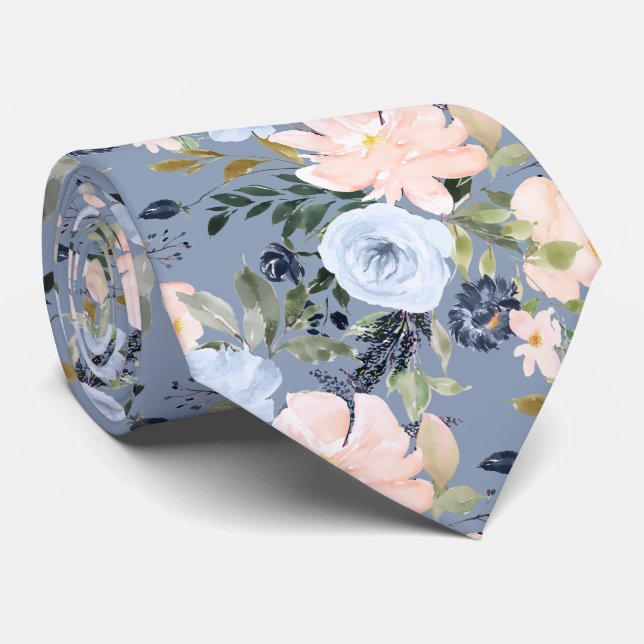 Gravata PixDezines Blush Dusty Blue H2 Botânico (Rolled)