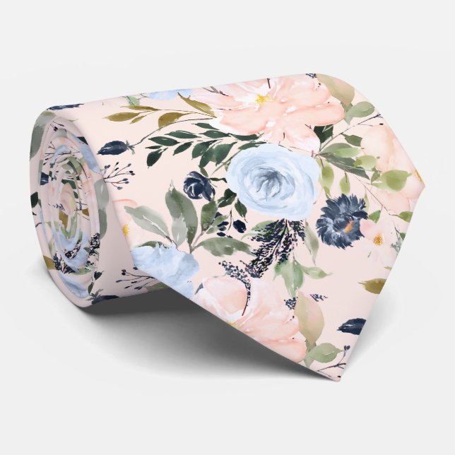 Gravata PixDezines Blush Dusty Blue H2 Botânico (Rolled)
