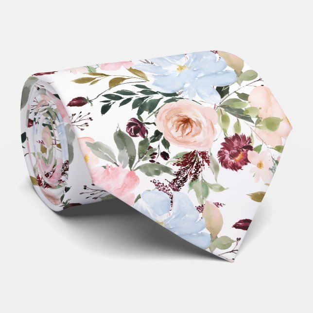 Gravata PixDezines Blush Dusty Blue H2 Botânico (Rolled)