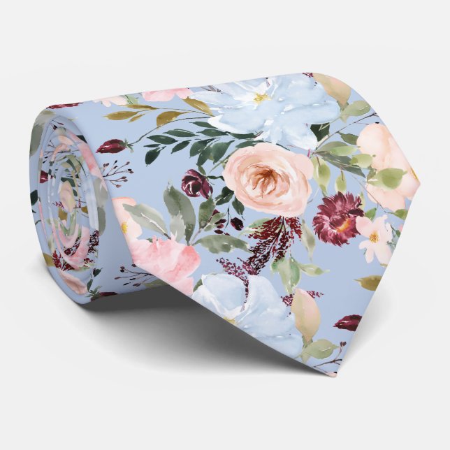 Gravata PixDezines Blush Dusty Blue H2 Botânico (Rolled)