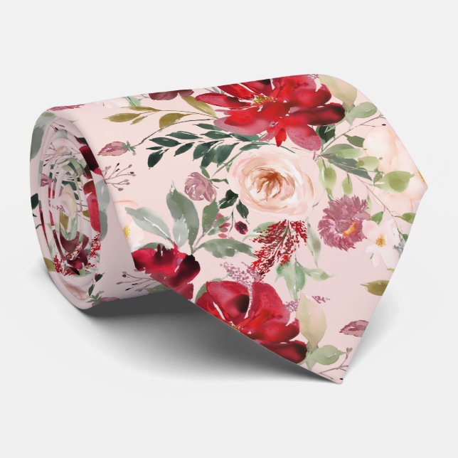 Gravata PixDezines Blush Red Watercolor Fllowers (Flores d (Rolled)