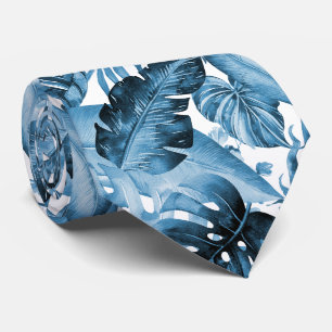 Gravata PixDezines Folhagem Tropical Azul-Marinho