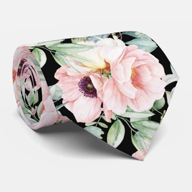 Gravata PixDezines H2 Blush Peonies Anemonias Eucalyptus N (Rolled)