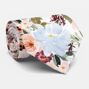 Gravata PixDezines H2 Blush Rosa Flores Azul Poeira 