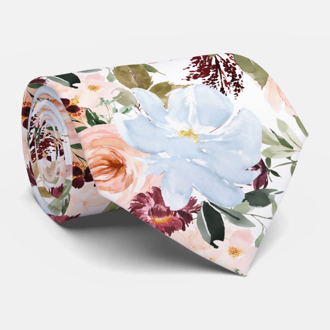 Gravata PixDezines H2 Blush Rosa Flores Azul Poeira  (Rolled)